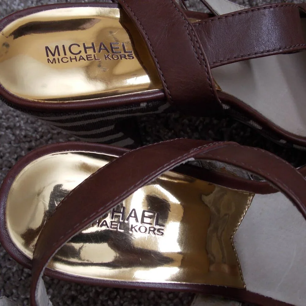 Michael Kors Ivana Mocha Zebra Animal Print Canvas Platform Sandals Heels - Picture 11 of 16